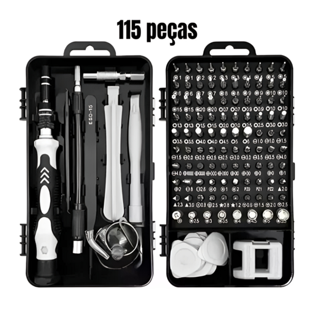 Jogo Chaves De Fenda Precisão Com 115 peças 1 Kit Ferramentas P/ Manutenção Celular Notebook Tablet
