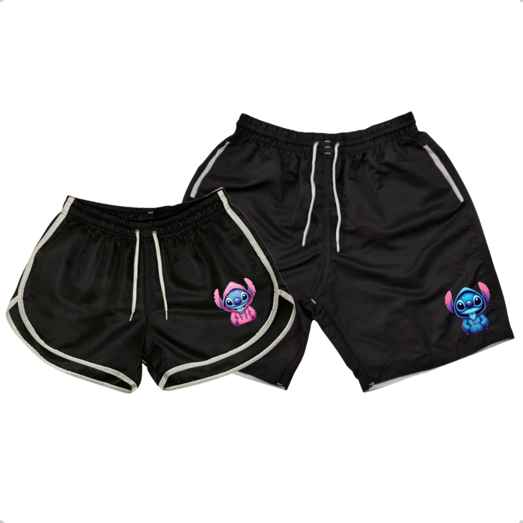 Conjunto Shorts de Casal Stitch Bermudas Para Casais Namorados C81-82