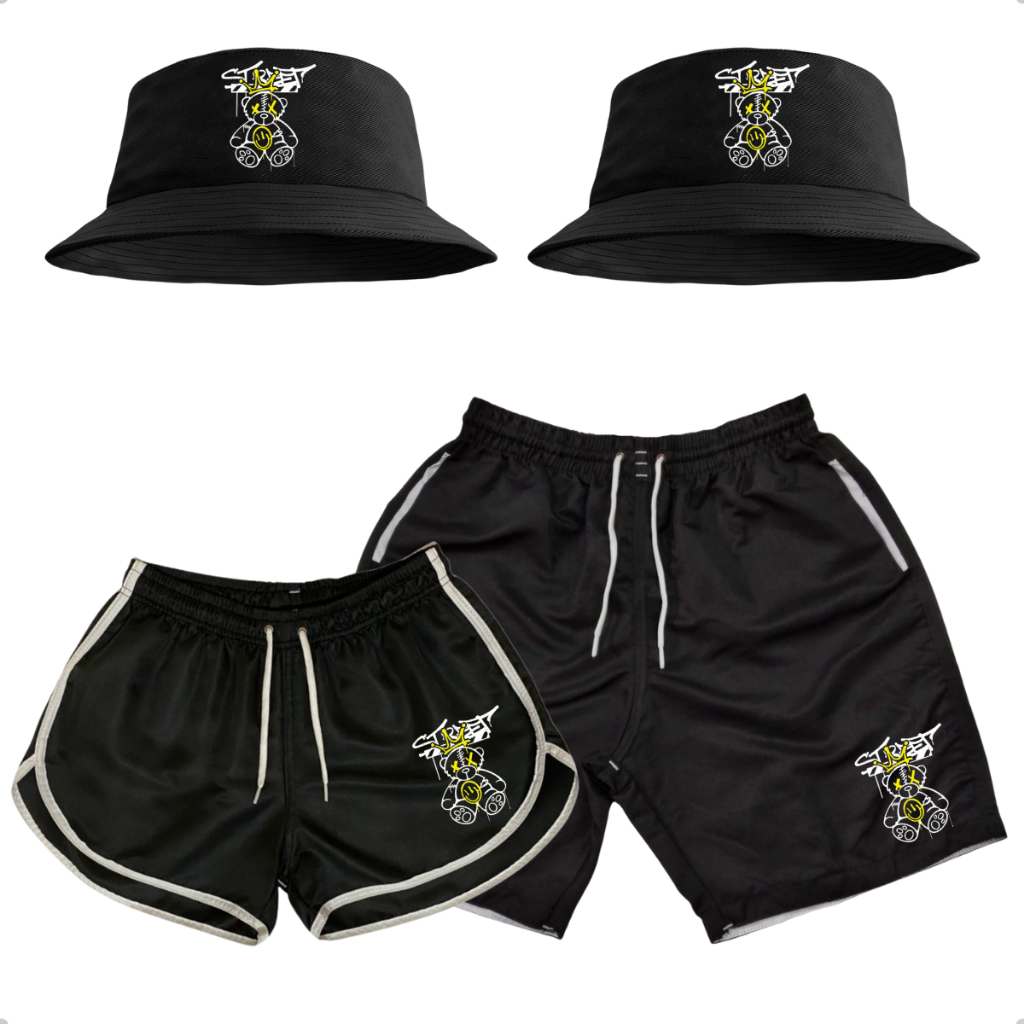 Conjunto Bermudas para Casal + Kit Casal 2 Chapéu Bucket Hat Mozão
