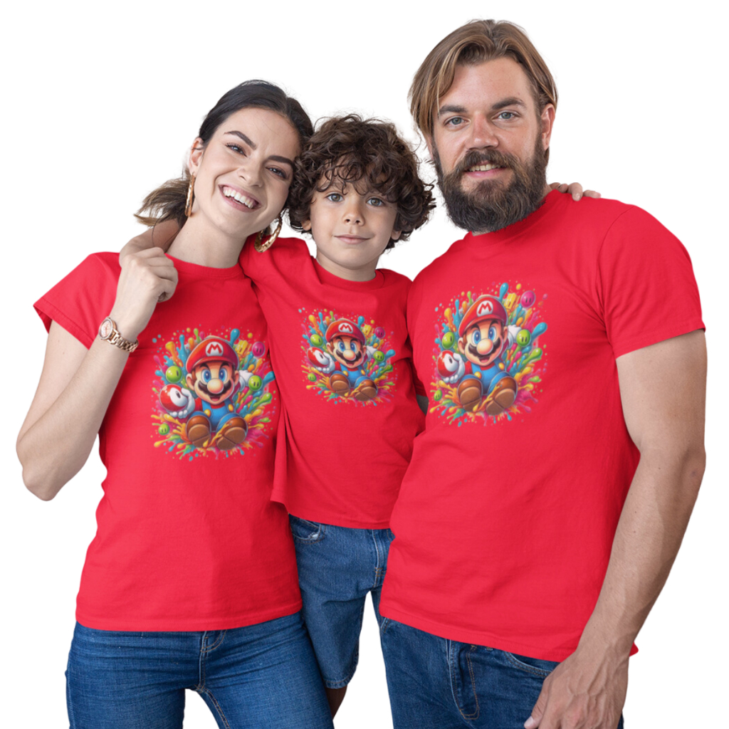 Camisas Camiseta Mario Bros Niver C88 Monte seu Kit Familia -Valor de 1 peça