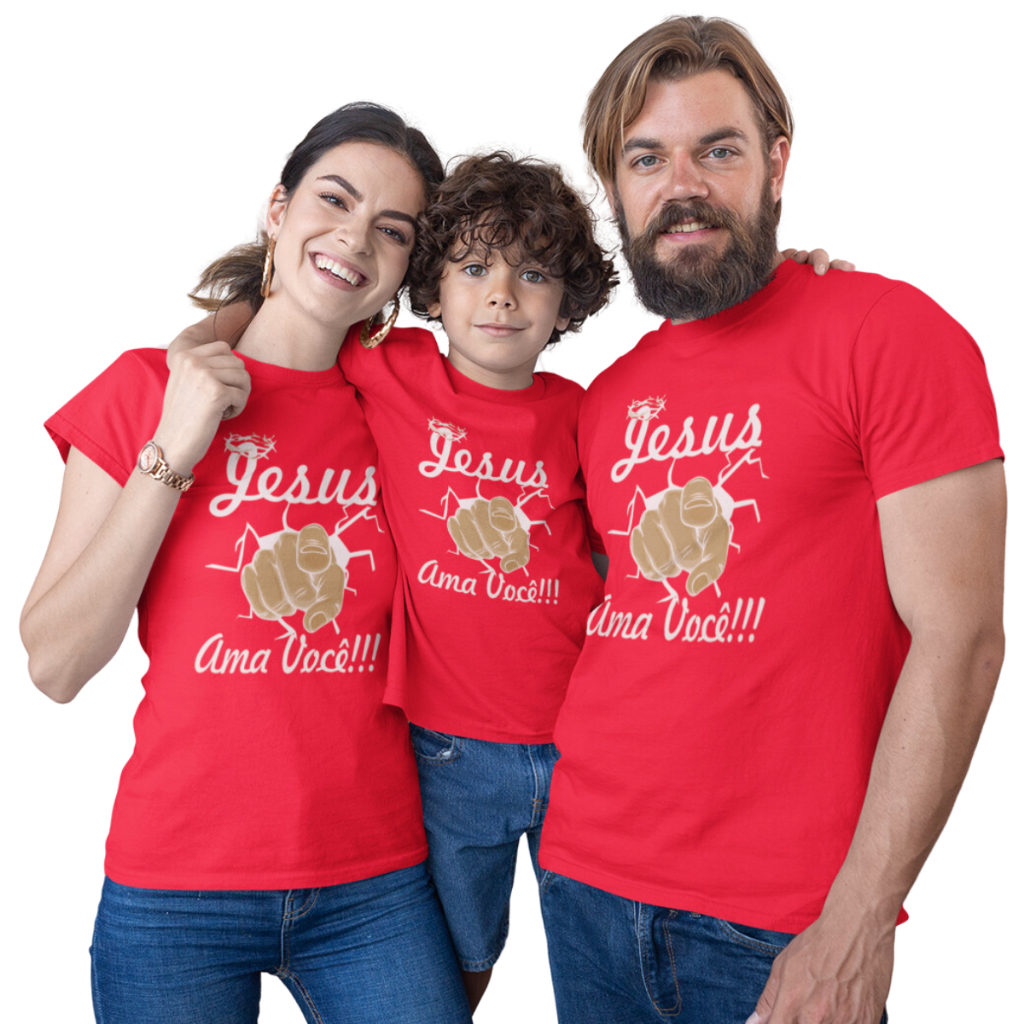 Camiseta Católica Camisa Jesus Te Ama C117 Monte seu Kit Familia -Valor de 1 peça