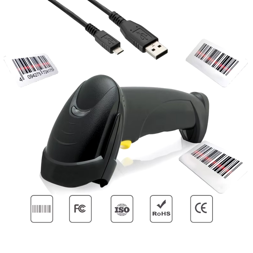 Leitor de Código de Barras 1D USB com Fio e Sensor Automático  Scanner Laser Rápido 2.4GHz