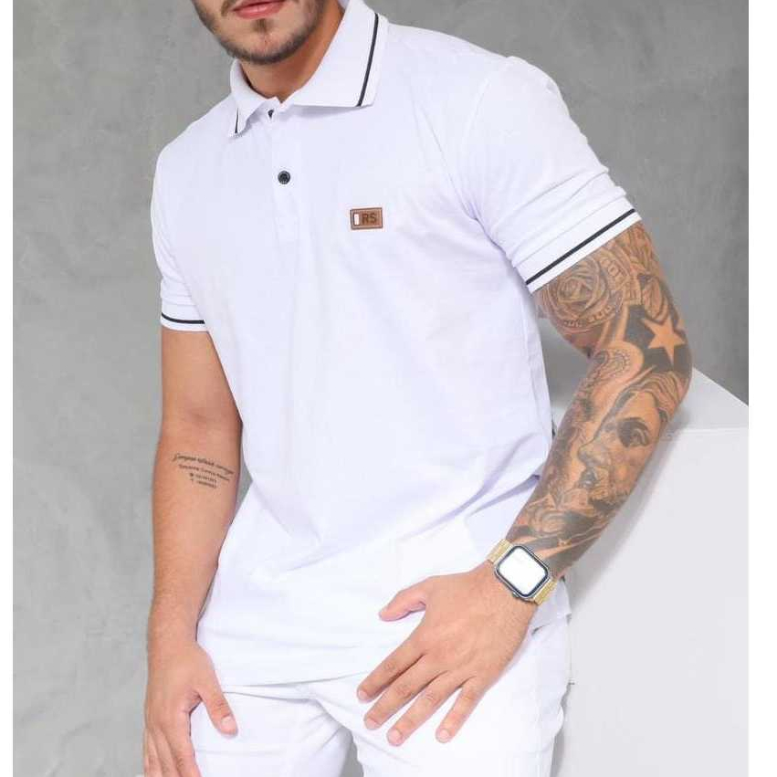 camiseta masculina adulto algodão moda  gola polo masculino