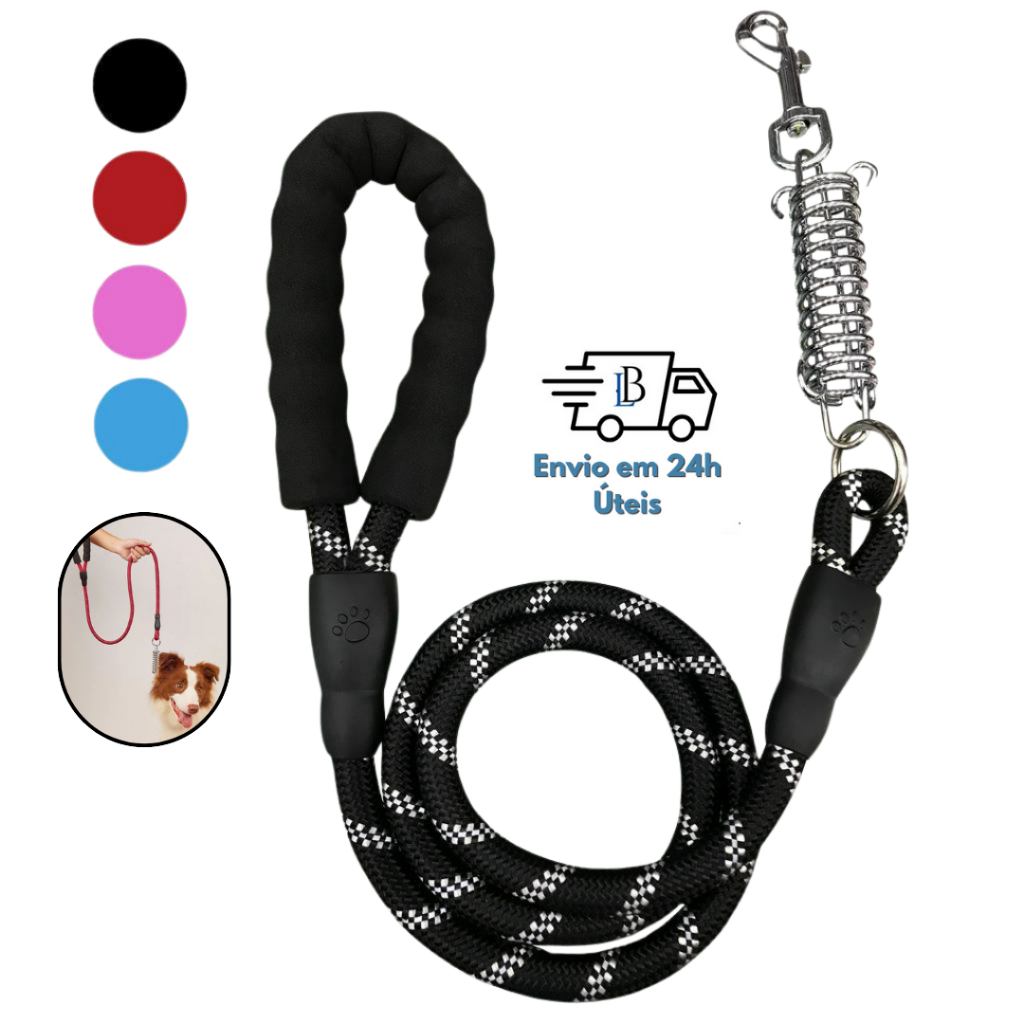 Guia de Passeio com Mola Amortecedora  Para Cães de Pequeno a Grande Porte, Conforto e Segurança