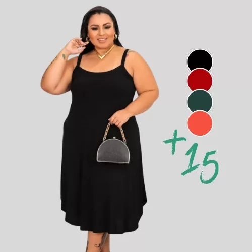Vestido Midi Plus Size Feminino de Alça Longo Sol