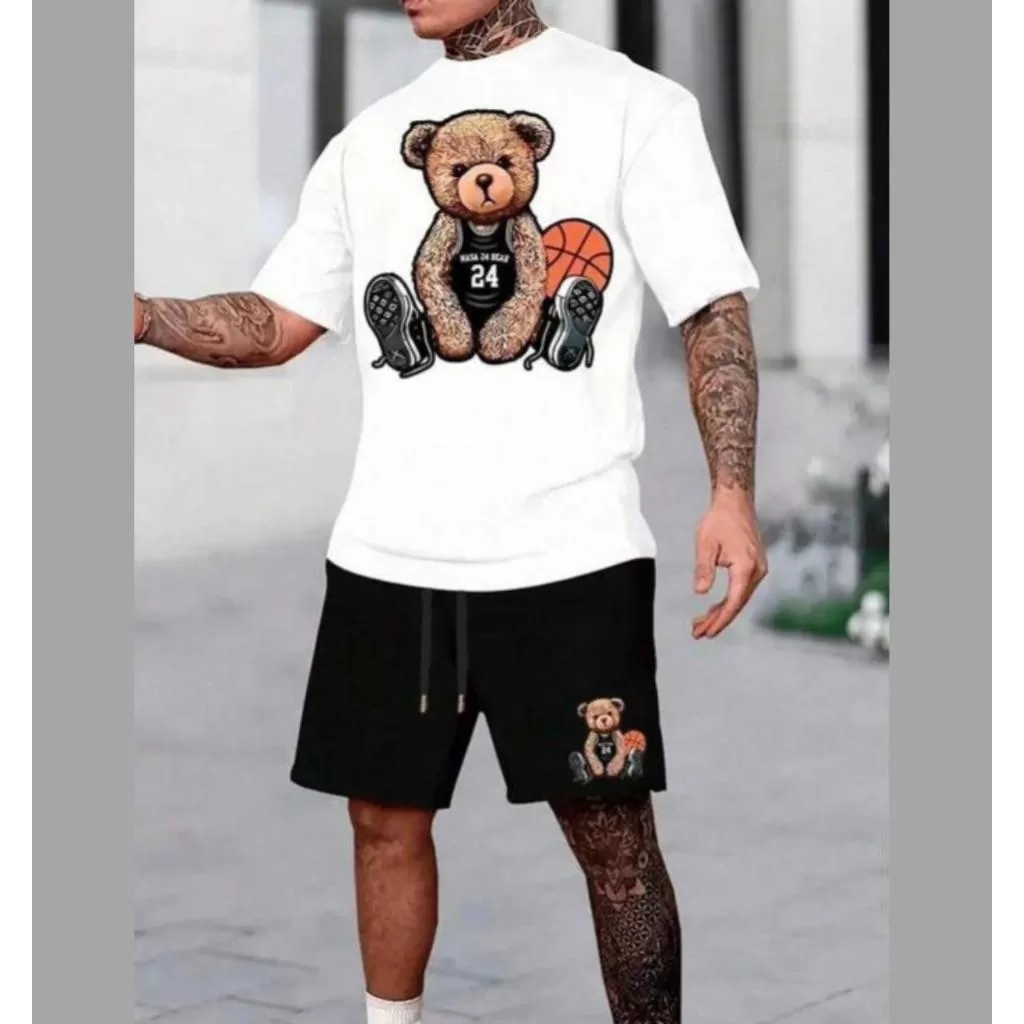 conjunto  kit  urso basquete de camiseta e bermuda masculina verão