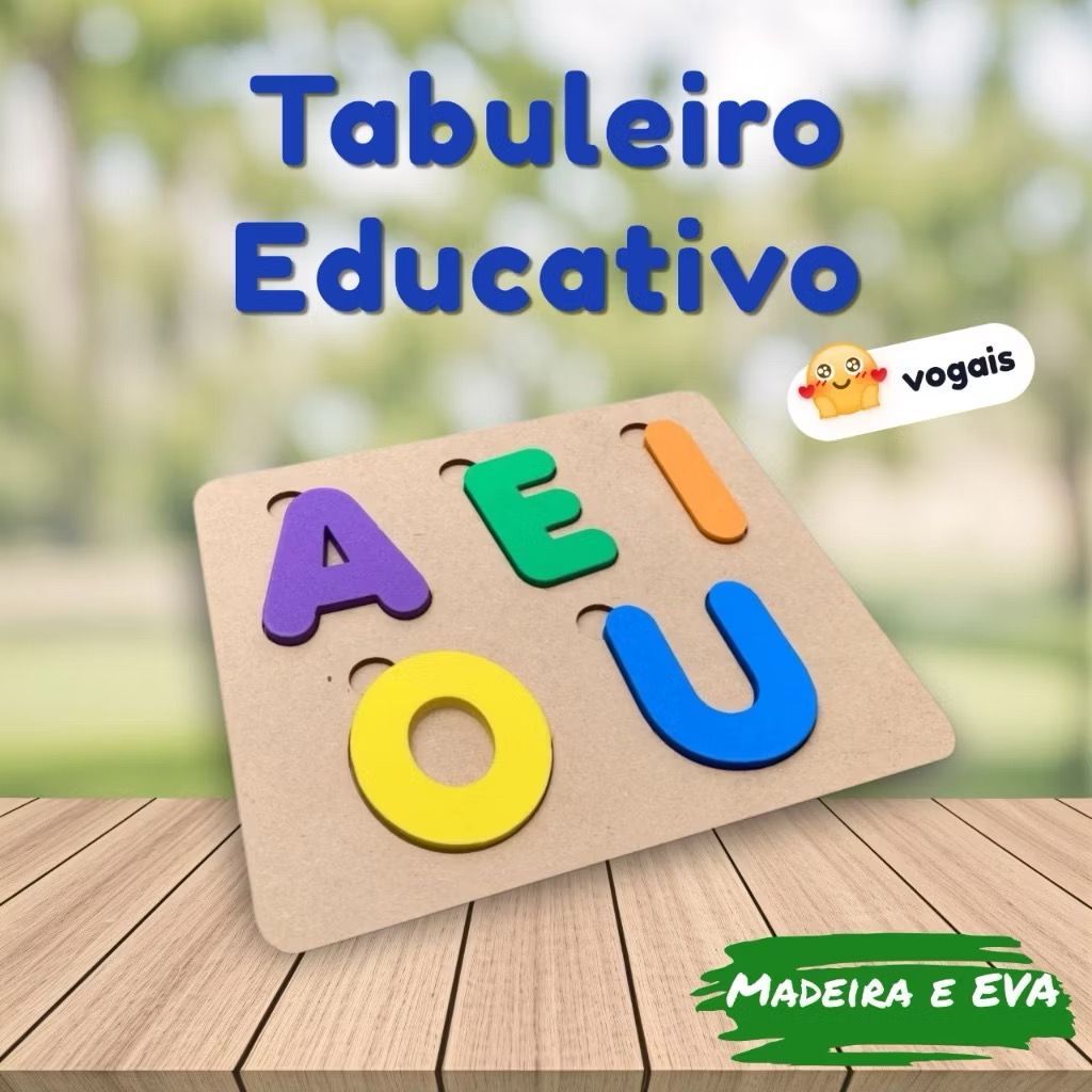 Brinquedo Educativo Vogais MDF E EVA Montessori TEA TDAH Alfabetização Infantil Coordenação Motora