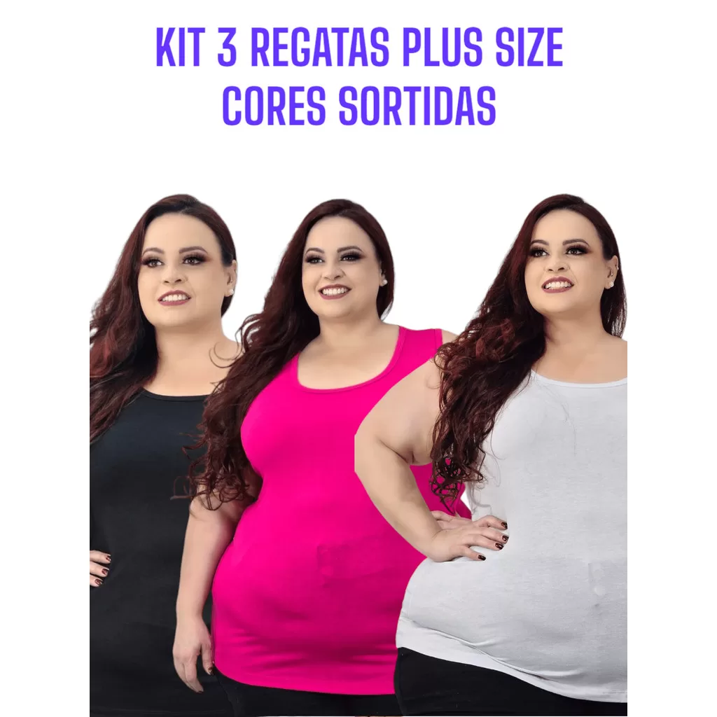 Kit 3 Regatão Plus Size Feminina G1 ao G5 Blusa Básica Viscolycra Confortável Academia Dia a Dia