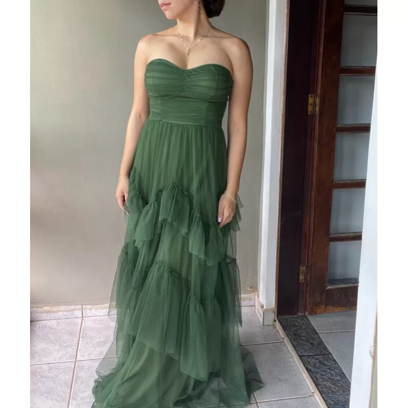 vestido de festa longo madrinha formatura casamento convidada debutante elegante tule verde