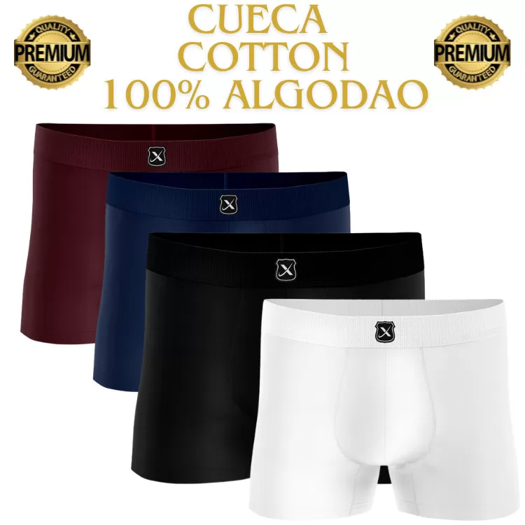 Kit 4 Cuecas Box Boxer Cotton 100% Algodão Liso