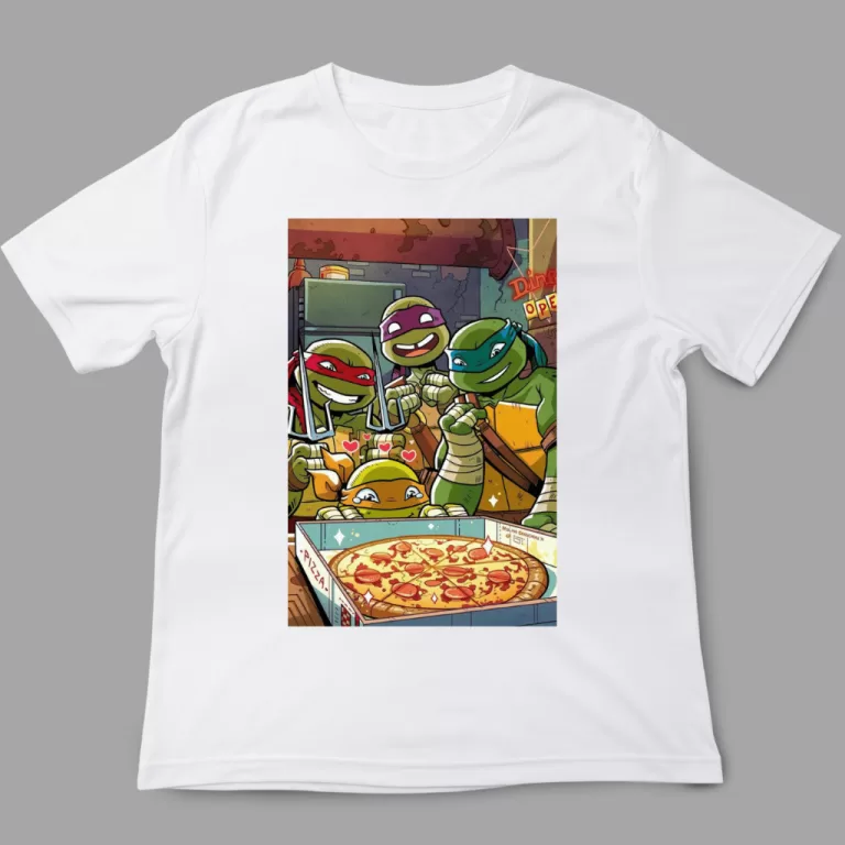Camiseta Geek Tartaruga comendo pizza desenho hér