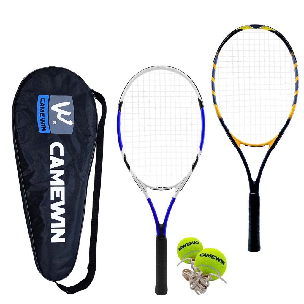 Raquete de Tênis Camewin com Estojo e 2 Bolinhas Amarela ou Azul, Ideal para Iniciantes