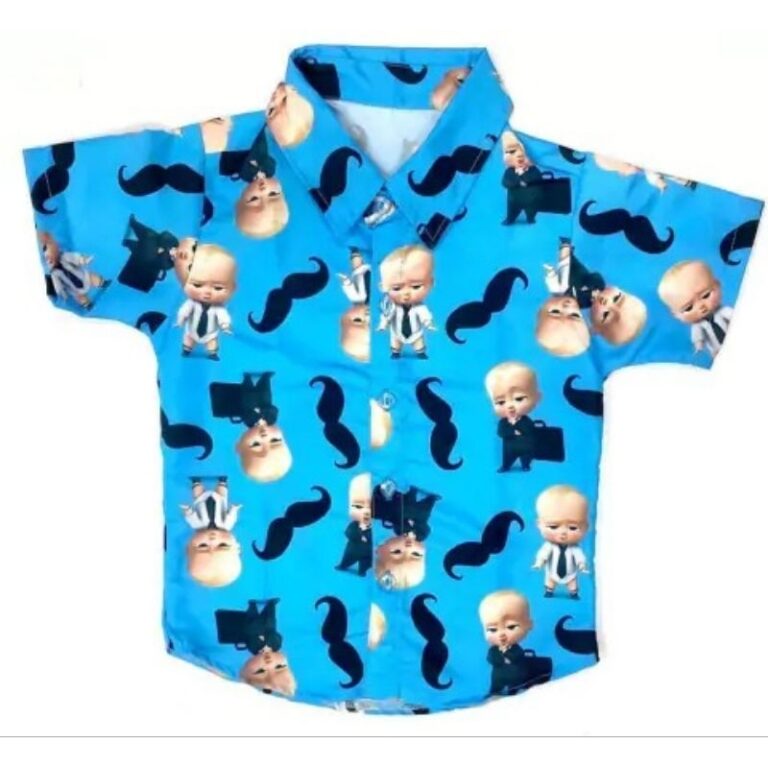 camisa social poderoso chefinho azul tam 1.2 anos 