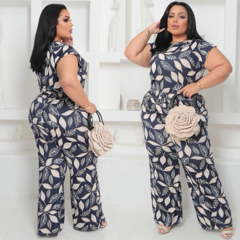 Conjunto PLUS SIZE feminino estampado calça pantalona e blusa tamanho GG extra moda curve casual