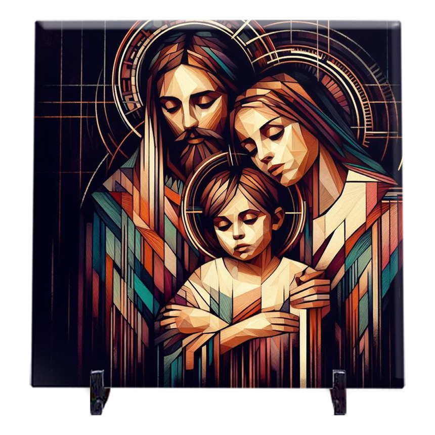 Quadro Sagrada Família Azulejo 20x20cm 50 Anos Durabilidade