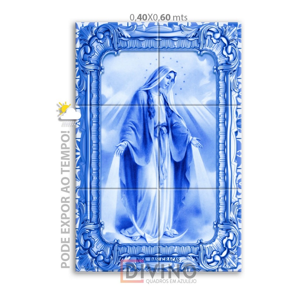 Quadro Decorativo Nossa Senhora Das Graças Azul Em Azulejo