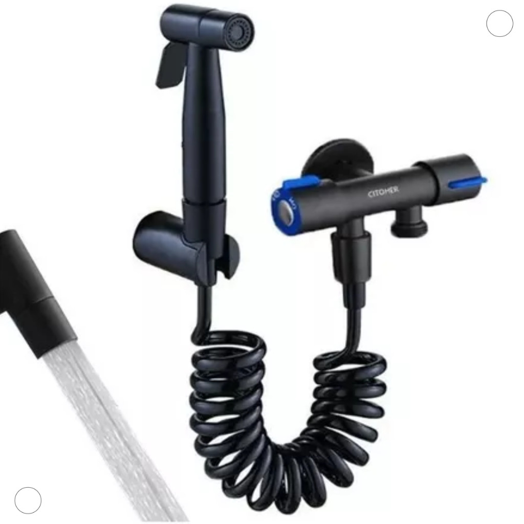 Ducha Higiênica Completa Duas Saídas De 1/2 Aço Inox Registro Preta Prata