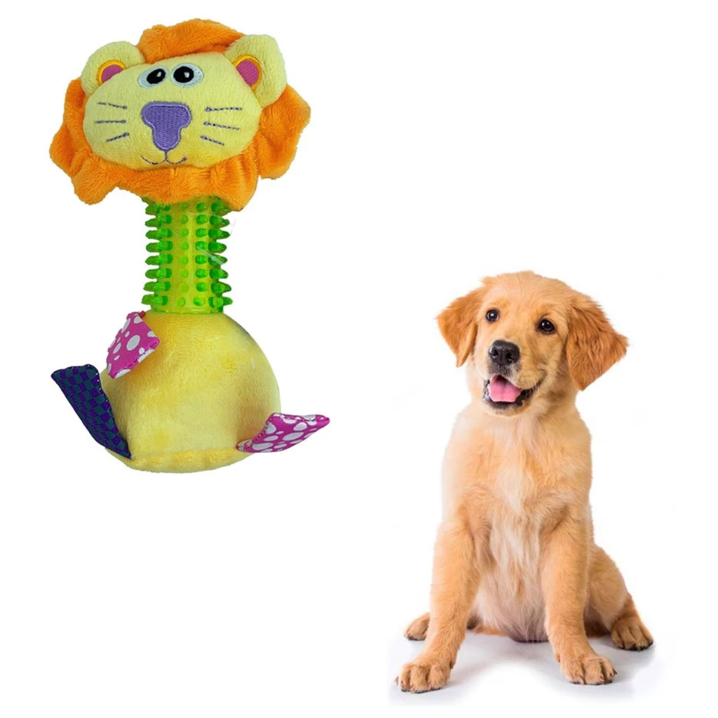 Brinquedo Pelúcia Leãozinho Sonoro com Mordedor 20cm Cães