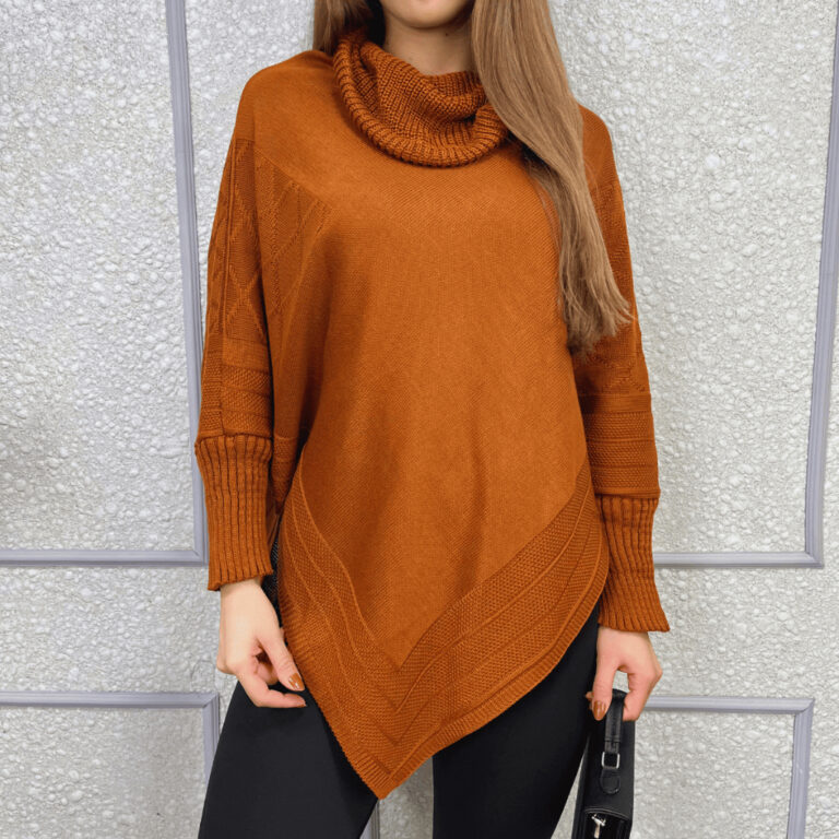 Poncho Bico Feminino Punho Tricô Gola Alta Capa I