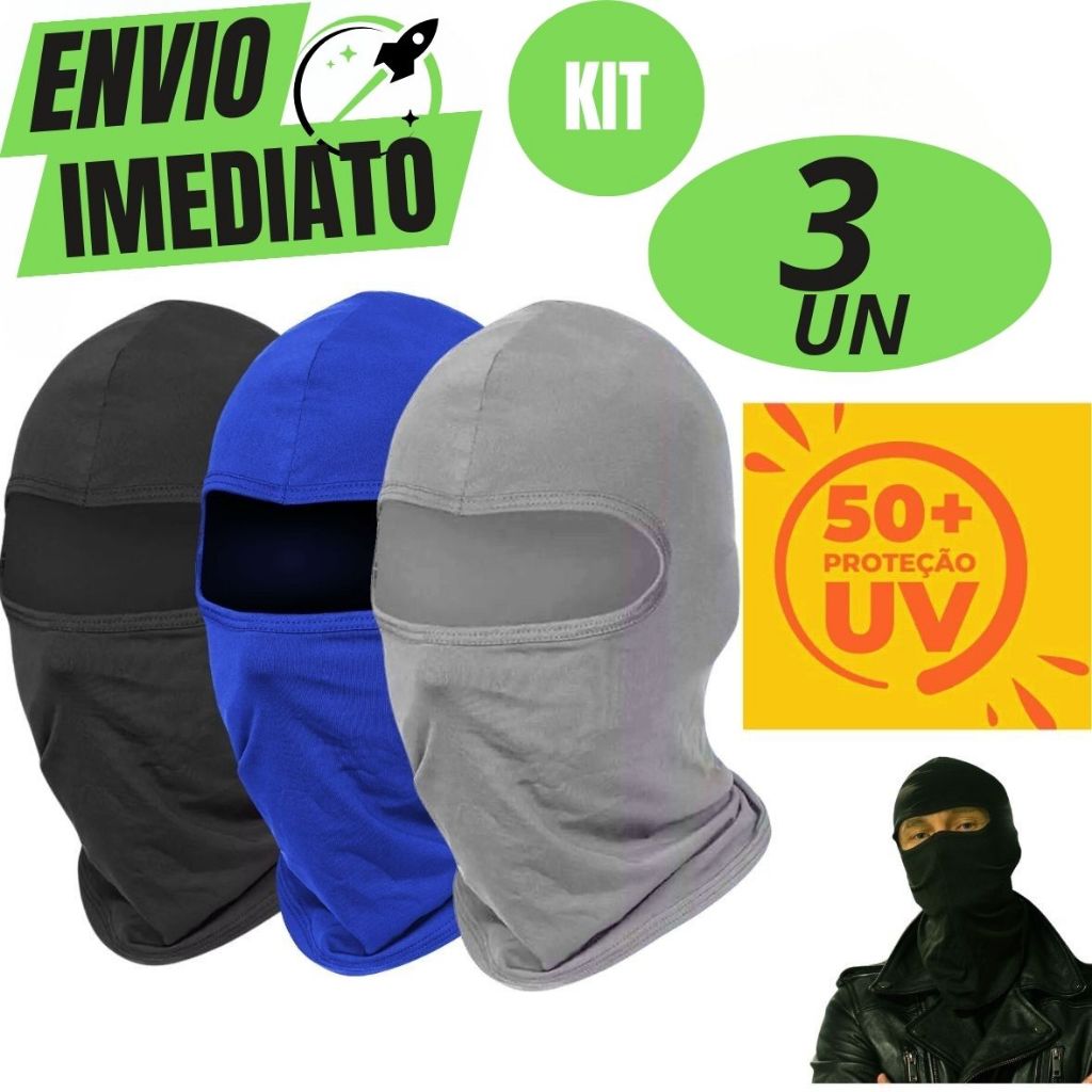 Kit 3 Touca Ninja Balaclava bandana Motoqueiros Militar Tatica Frio Máscara Moto proteção solar raio