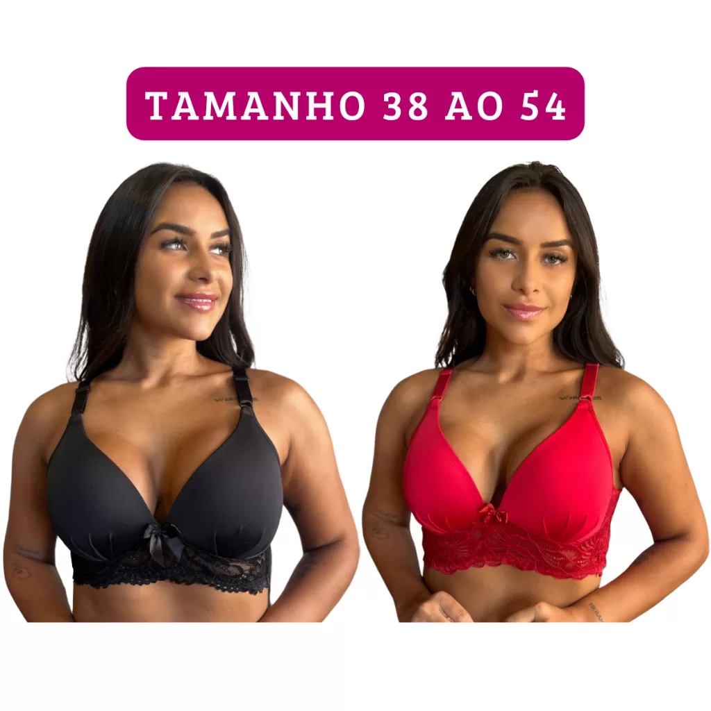 Kit 2 Sutiãs PLUS SIZE Com Bojo Confort Rendado Feminino Sustentação Soutien De Renda Reforçado Conf