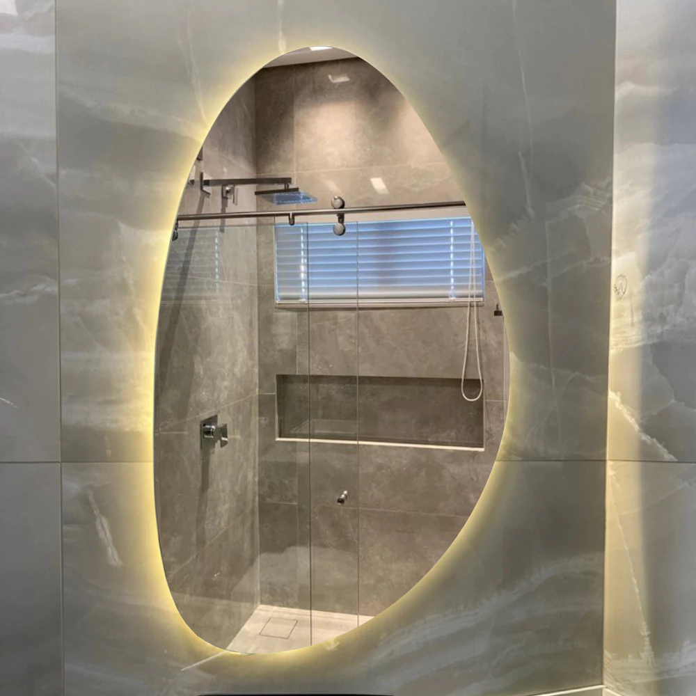 Espelho Led Decorativo Luxuoso Grande 80×60 Orgânico À PILHA  Led Amarelo