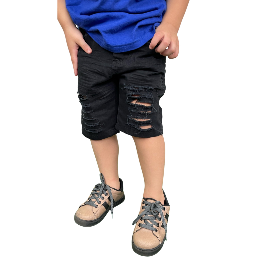 Bermuda Infantil Shorts Masculino Jeans Rasgado e Elastano da moda tendencia infantil 2025 PROMOCÃO