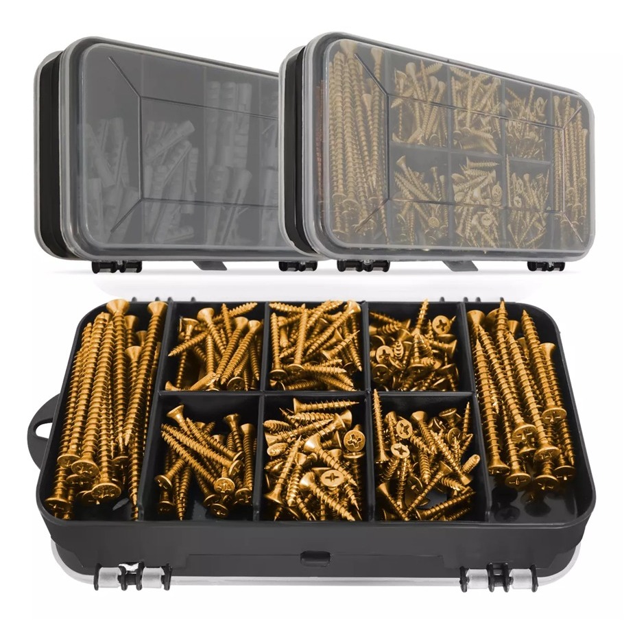 Kit 300 Pcs Parafusos E Buchas + Estojo Organizador Tampa Dupla