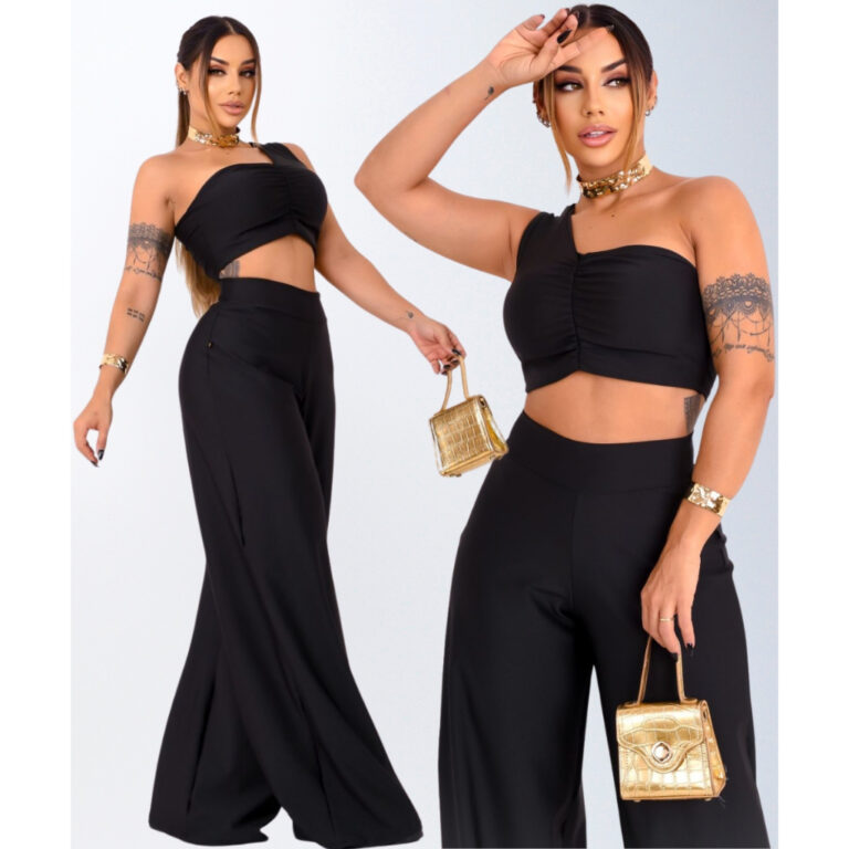 Conjunto Feminino Pantalona Calça Cintura Alta e 