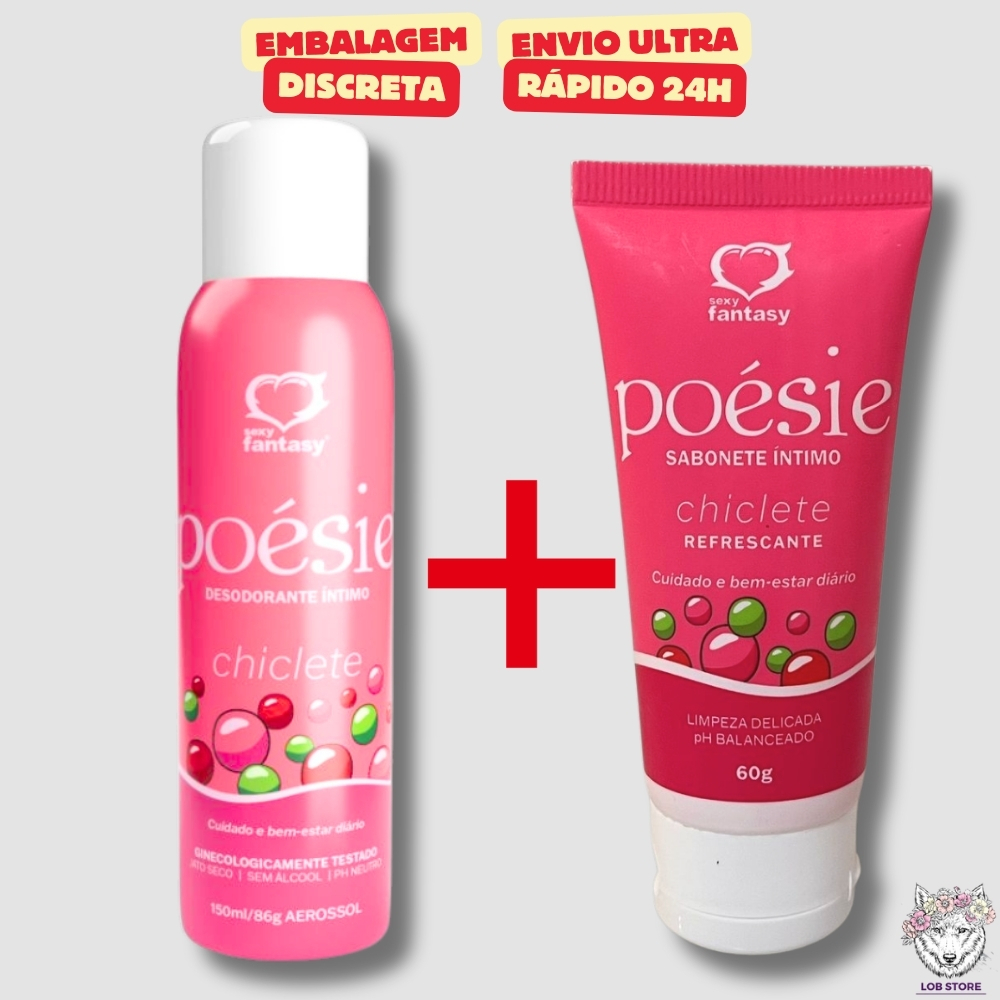Kit Desodorante Íntimo Poésie Chiclete 150Ml + Sabonete Íntimo Chiclete 60g Sexy Fantasy – Sexy Shop