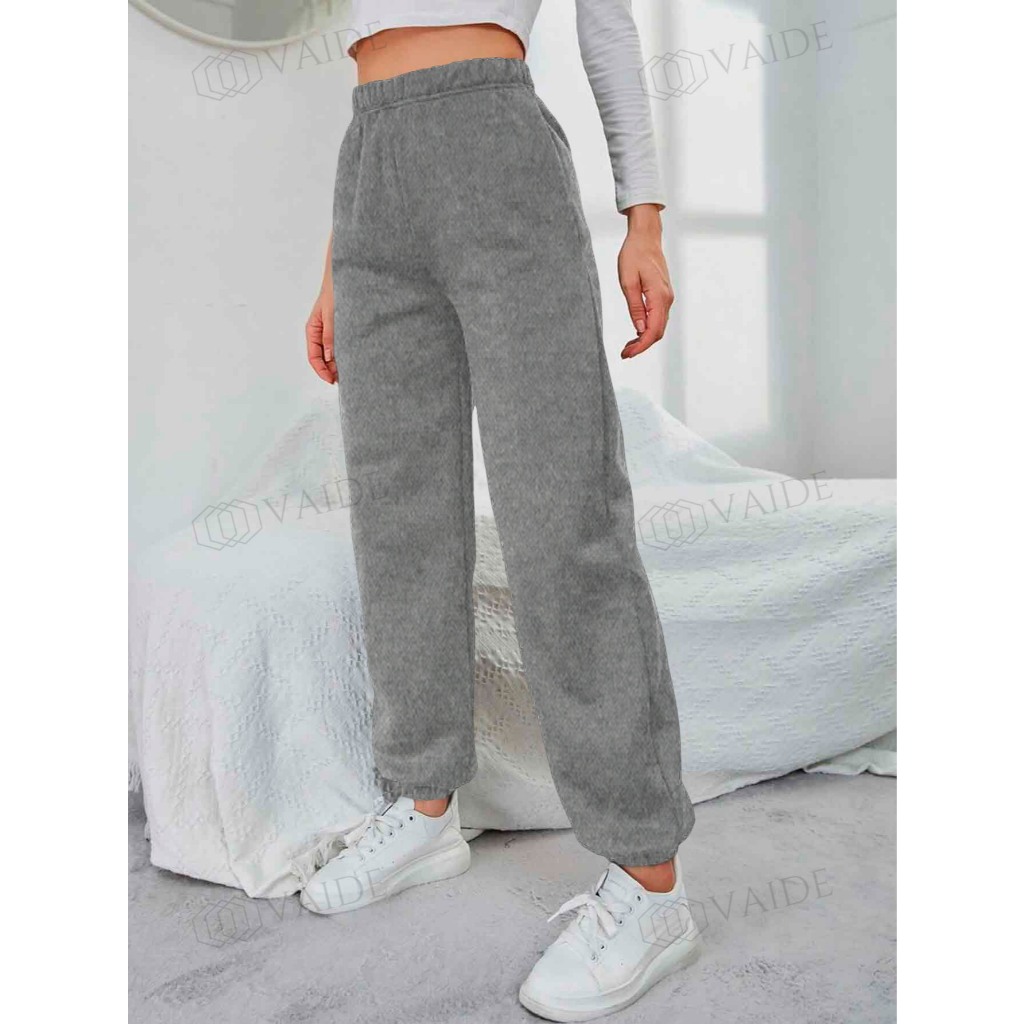 Calça Moletom Confortável Peluciada Sem Estampa Tecido Grosso Quente Inverno Frio Felpudo Lisa