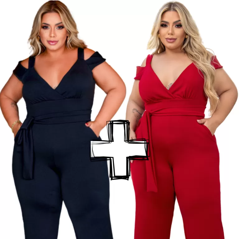 Kit 2 Macacão Feminino Longo Plus Size Pantalona 