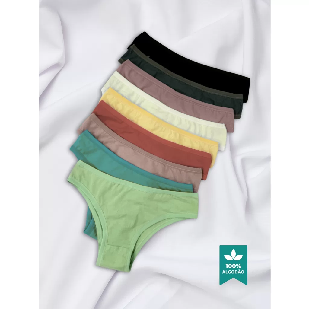 Kit 10 e 5 Unidades Calcinhas 100% Algodão Conforto Básica Cores Variadas Qualidade Premium