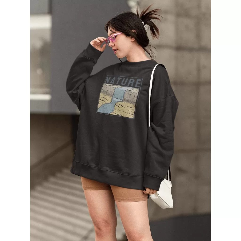 Moletom Blusa de Frio Básico Urbano Feminino Estampado Gola Redonda Confortável 100% Algodão – Natur