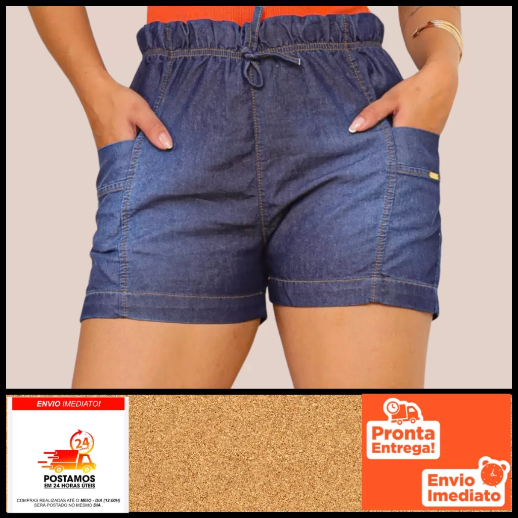 Bermudinha jeans  soltinha feminina, Short de elástico e bolsos na moda feminina para verão linda