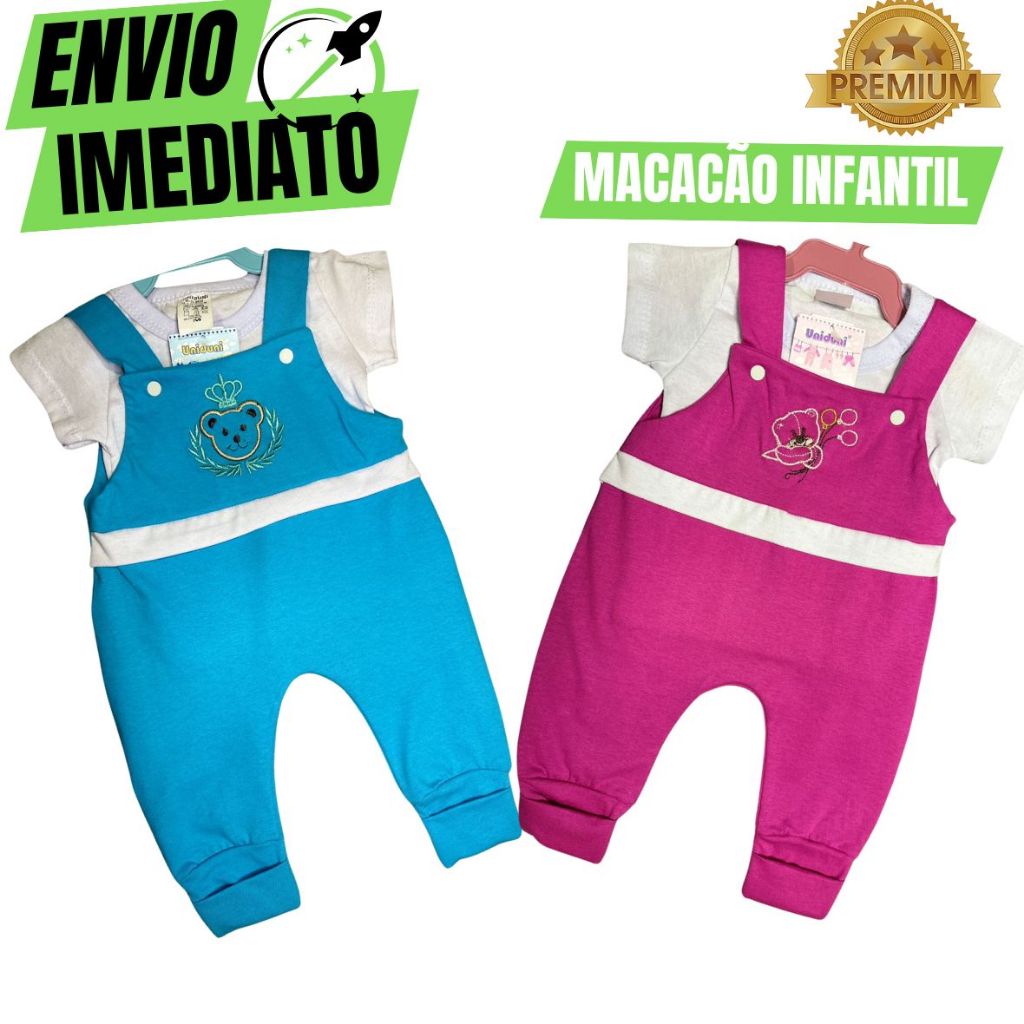 Macacão Jardineira para bebê com camiseta Premium Infantil Criança