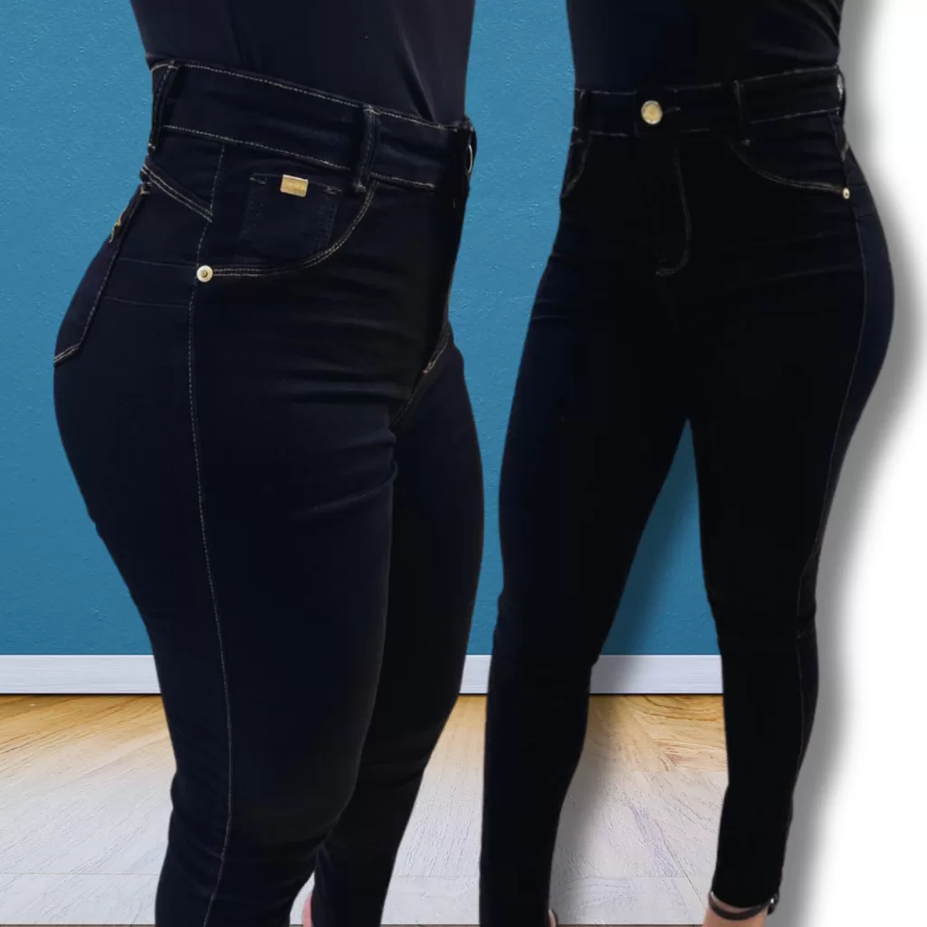 Calça Feminina Skinny Preta AJ confortável Elastano Cintura Alta Efeito Levanta Bumbum