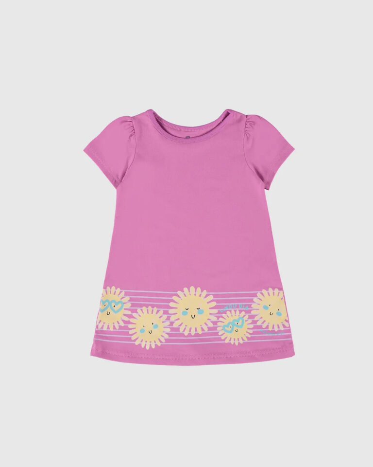 Vestido infantil Beb manga curta Lindo Dia em algo