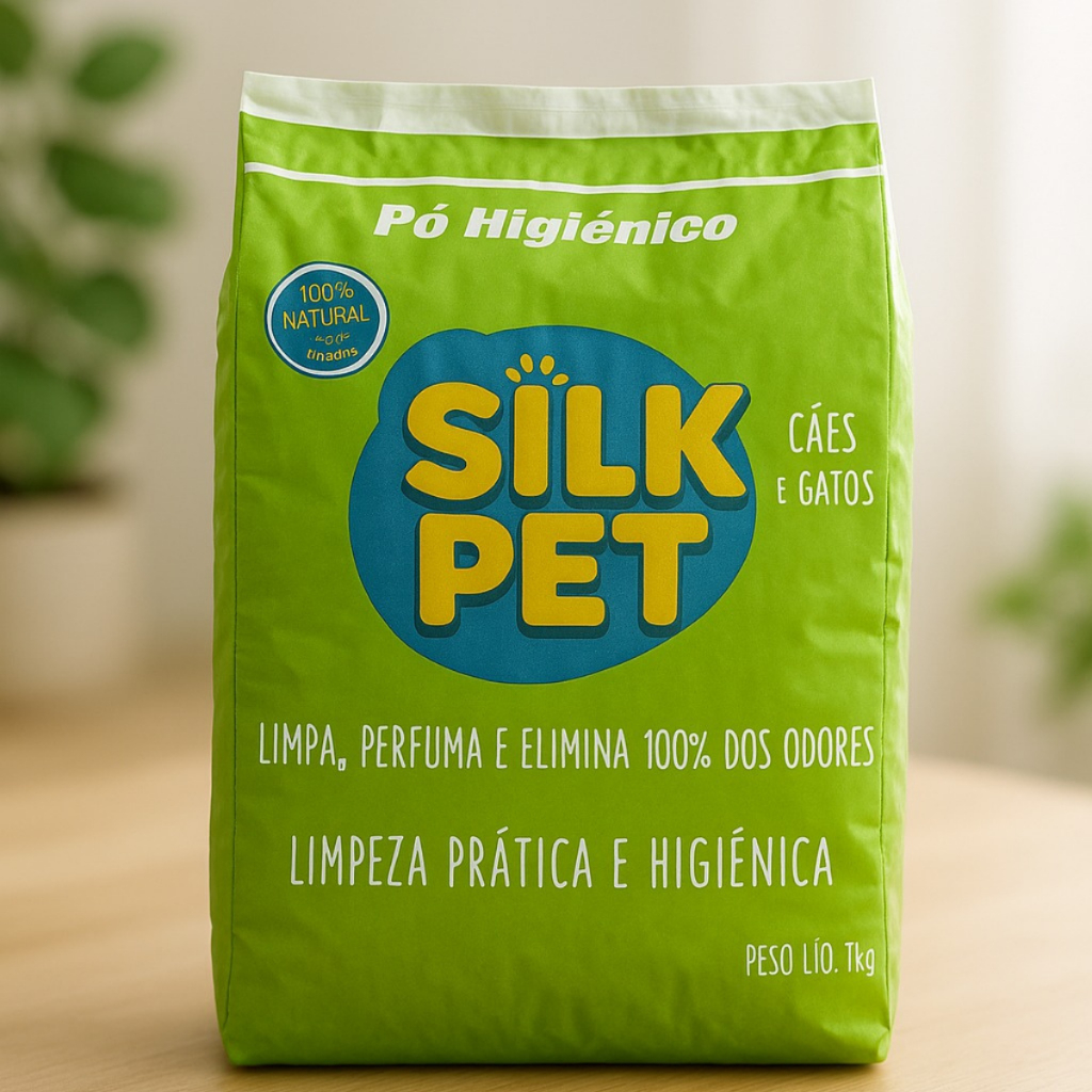 Kit 2 Uni. Pó Higienico Silkpet 1kg Limpa Fácil Antiodor Para Cães e Gatos
