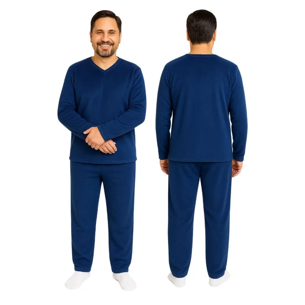 Pijama Peluciado Masculino Quentinho Fleece 180g Gola V para Outono e Inverno