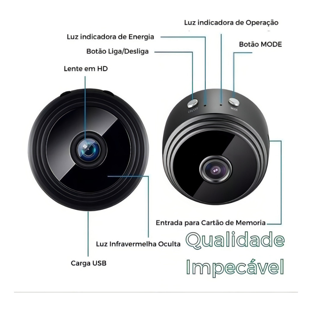 Kit 2 Câmeras Espiã A9: Sensor E Visão Noturna Cor Preto