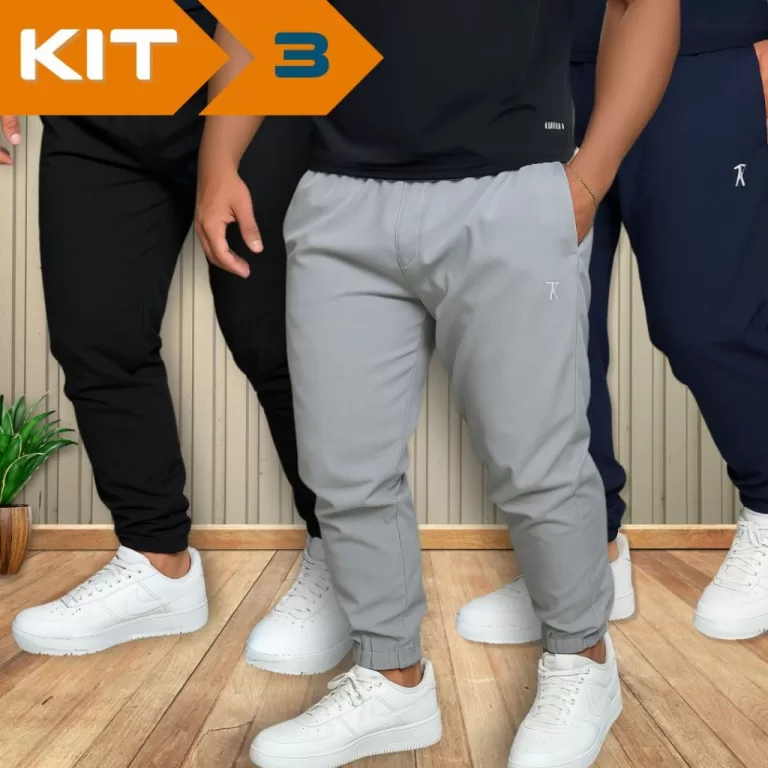 KIT 3 Calça Jogger Masculina Tactel com Elastano 