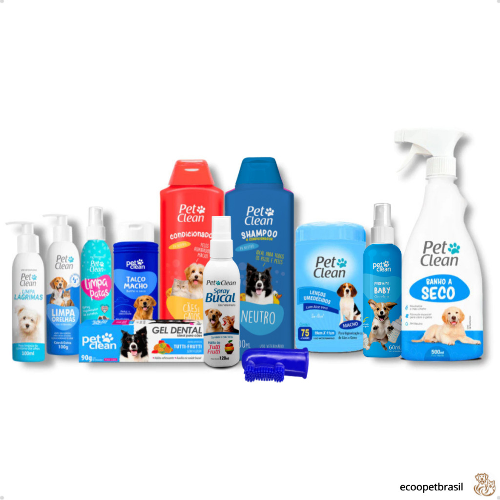 Kit Banho e Higiene Completo para Cachorro Cães e Gato Macho com perfume Baby Pet Clean