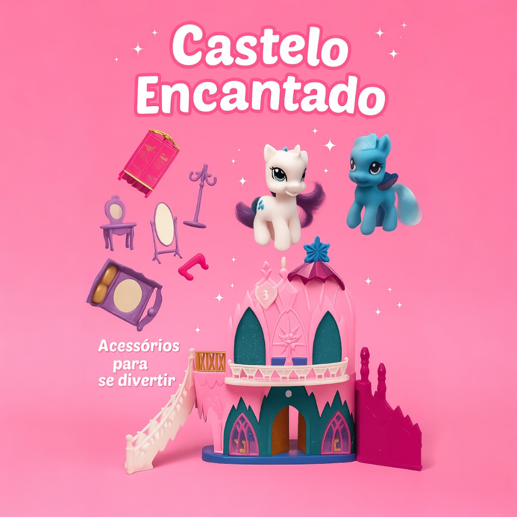 Castelo de Brinquedo com Pôneis e Acessórios Palácio Encantado Infantil para Meninas