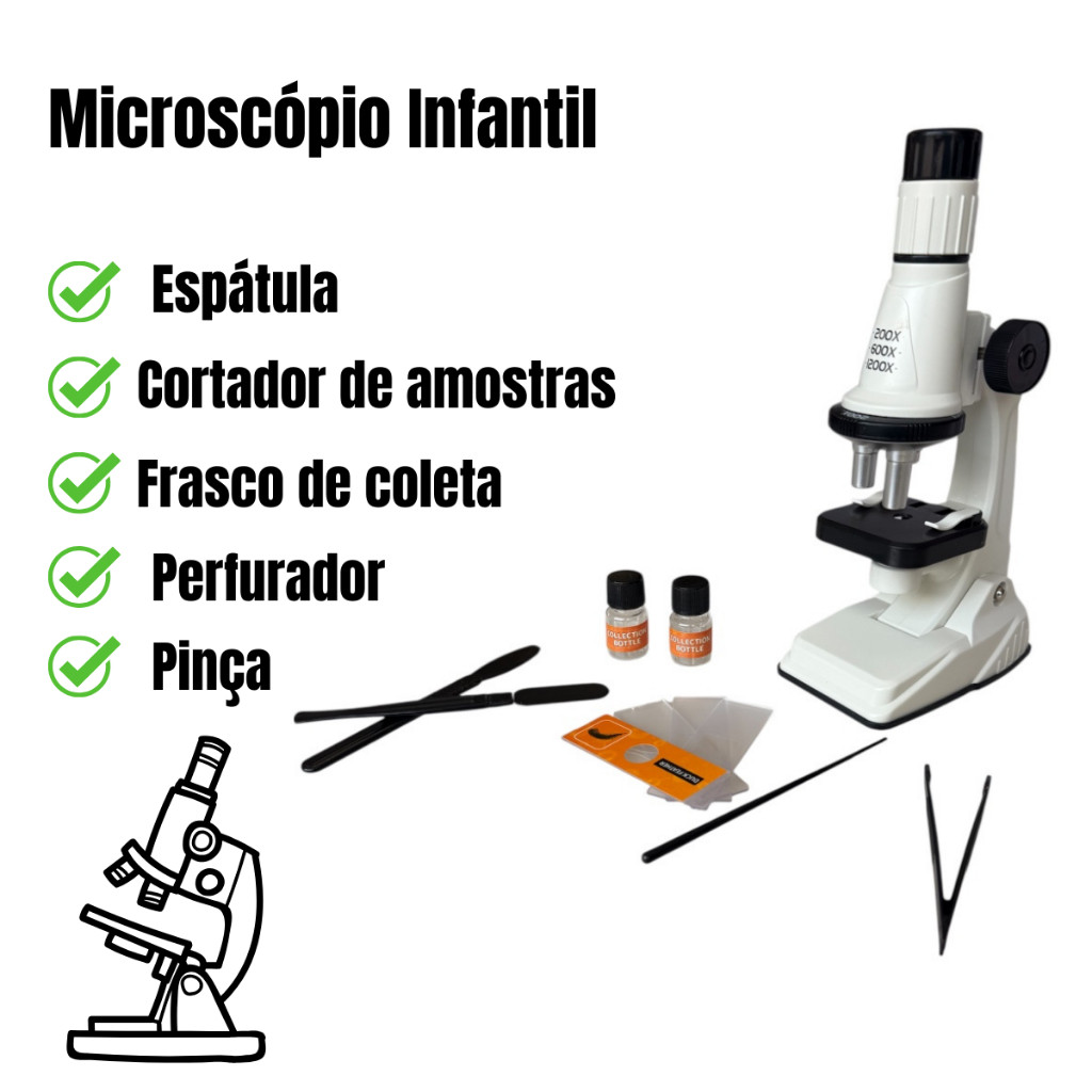 Microscópio Infantil Educativo com Acessórios Ciências e Descobertas para Crianças