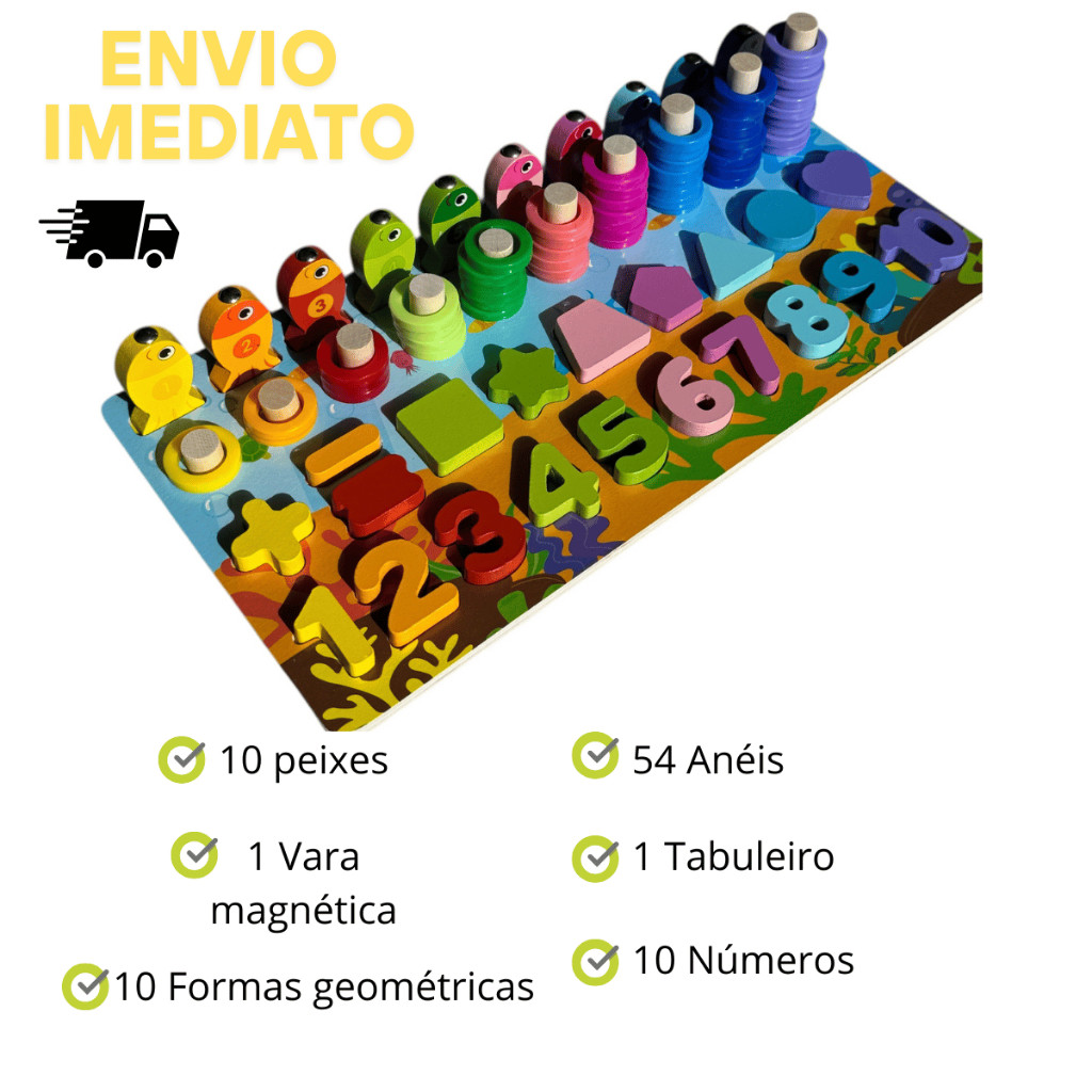 Tabuleiro de Madeira Somar e Brincar Infantil Pesca Alfabetização Educativo Pesca Magnética Infantil