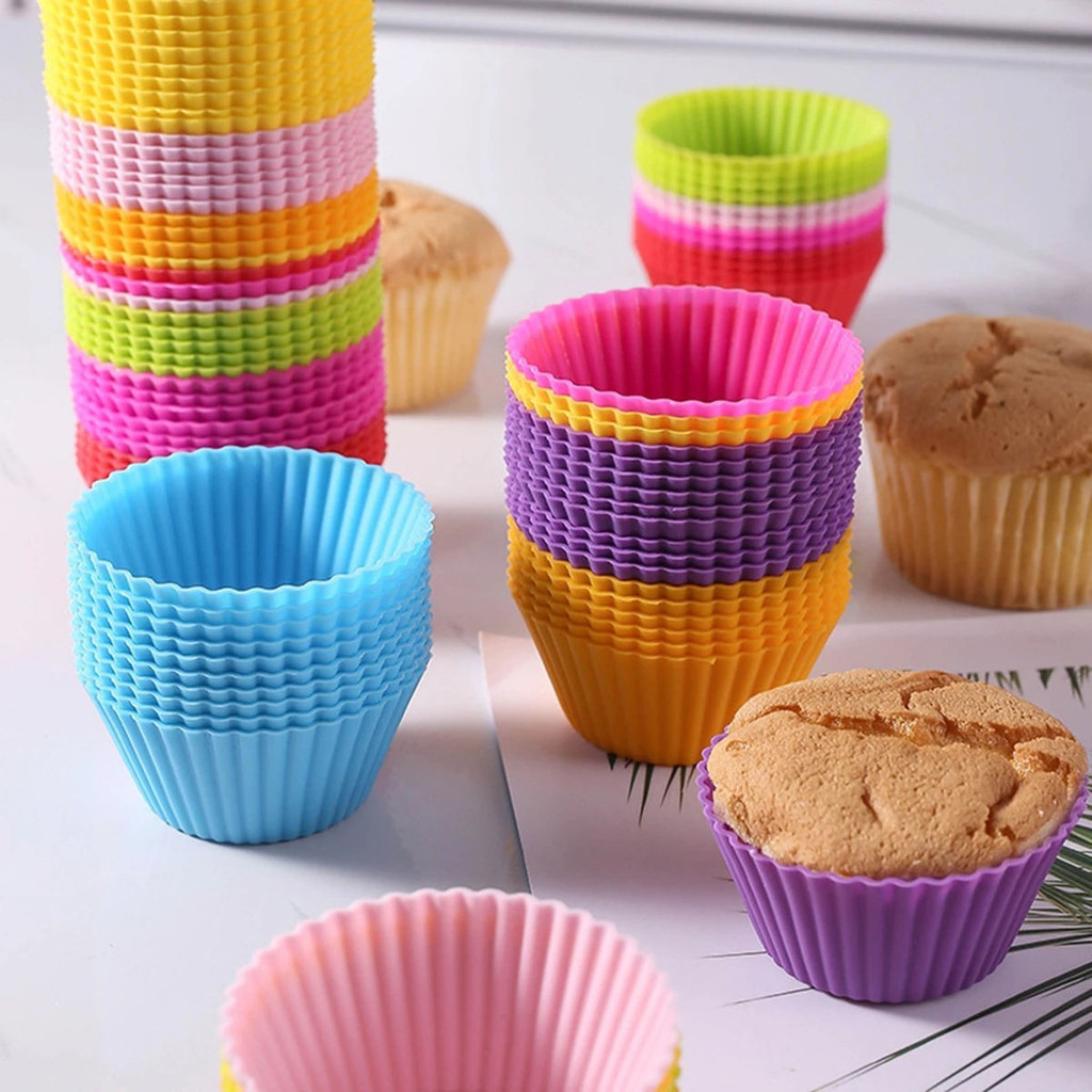 Conjunto 12/24/36 Peças Forma de Silicone Redonda para Cupcake de 7 cm para Assar Bolos