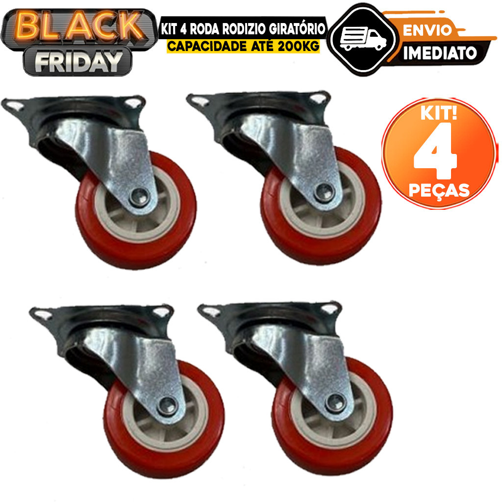 Roda Rodizio Giratório 4 Unid Reforçado 2 Poliuretano Anti Risco Moveis Pesado Capacidade Até 200kg
