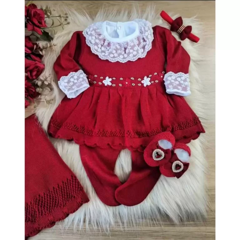 Saída de Maternidade de Luxo em Tricot  3 peças: