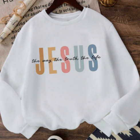 Blusa Gola Redonda Feminino Estampa Jesus Escrita 